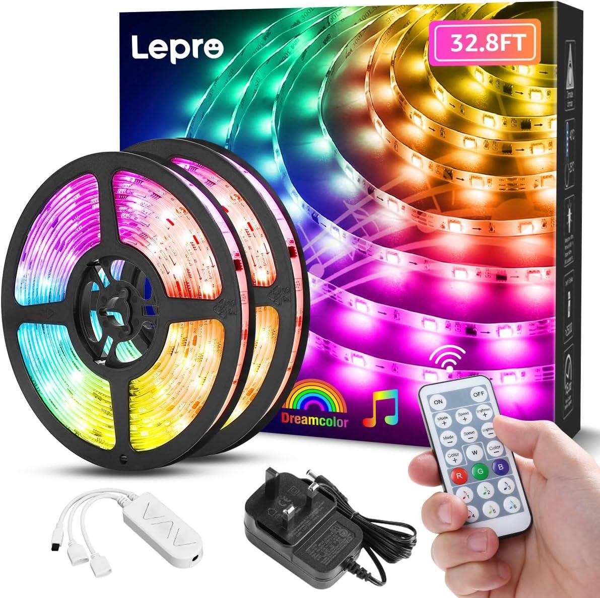 Lepro LED Strip Lights, 32.8ft Music Sync Magic Color Light Strip with Remote, Dreamcolor Color Changing Lights, 5050 RGB Lights for Bedroom,